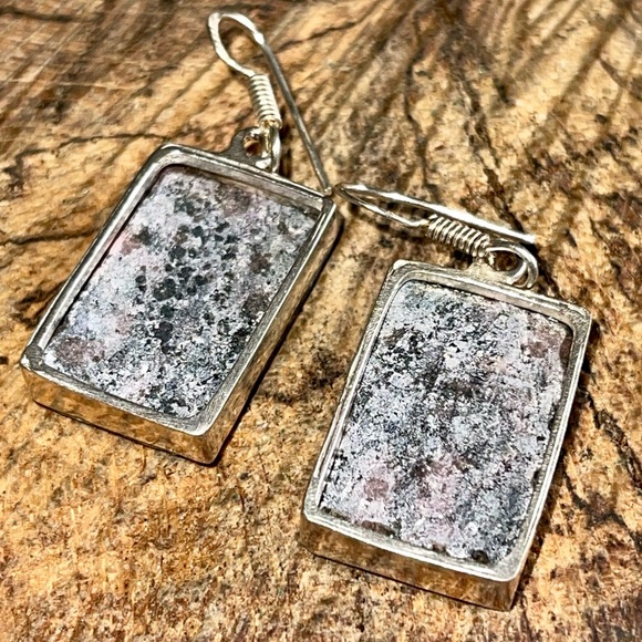 Dark Square Rhodonite Earrings 1 7/8” - Picture 4 of 8